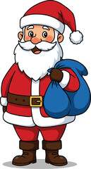 Cute cartoon Santa Claus standing with raised finger, festive Christmas character illustration, holiday season design, merry winter celebration, cheerful holiday mascot