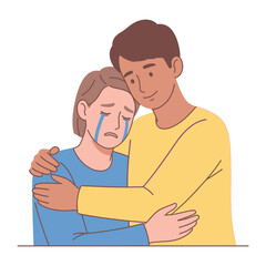 Empathy in Motion: A heartfelt embrace between two individuals, a tender moment of comfort and reassurance, illustrated to convey compassion and support, symbolizing connection and understanding.