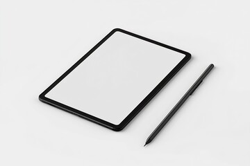Tablet mockup next stylus screen is white background is white slight angled view realistic with no shadows