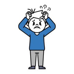 Frustration: A graphical illustration of a man, hands to his head expressing frustration, confusion and stress. 