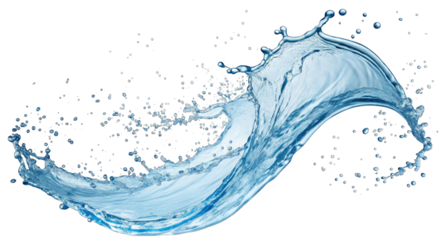 Dynamic translucent blue water splash curves captured in high detail with liquid motion elements