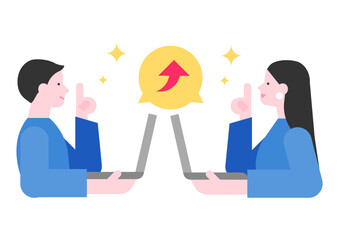 ノートパソコンを使う人物と矢印のイラスト	