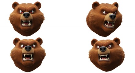 Four angry bear heads illustration