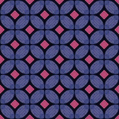 A modern geometric pattern of royal blue ovals and magenta diamonds, A stylish and sophisticated design for any space, 3600x3600 px high quality jpg image