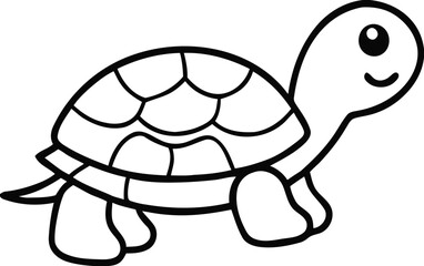 Cute cartoon turtle illustration silhouette isolated on white background