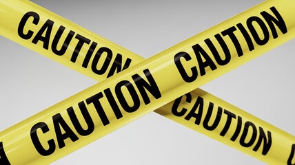 Yellow caution tape with the word caution repeated across it, symbolizing danger, warning, and the need for safety precautions in hazardous areas or during specific operations