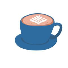 latte art in blue cup