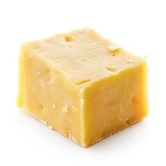 Rectangular block of pale yellow cheese with visible holes