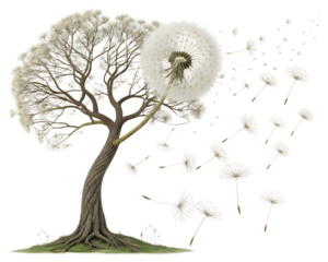 tree with dandelions isolated on white background. PNG Transparent file type with high definition quality And vibrant color grading Available.