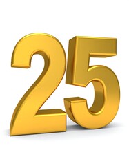 Naklejka premium Gold 3D Number Twenty-Five