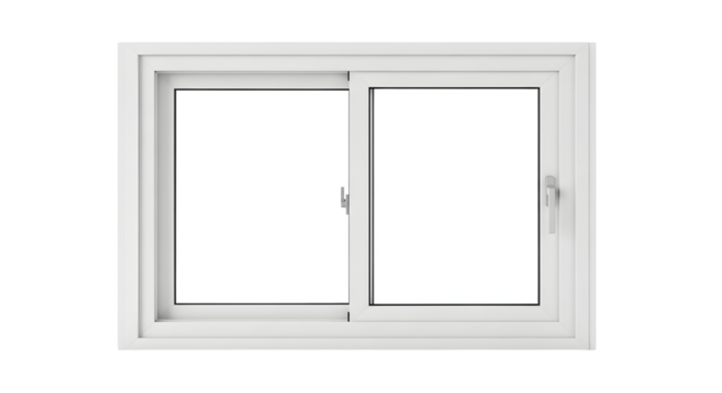 Modern white sliding window frame with clean lines and secure locking mechanism, perfect for architectural design and home renovation projects