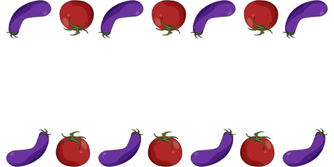 Vector vegetable frame design. Perfect moussaka ingredient Frame with empty space for text of recipe. Eggplant and tomatoes Frame isolated transparent background. EPS 10