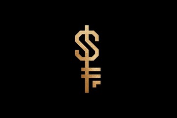 Obraz premium Golden key-shaped dollar symbol on black background