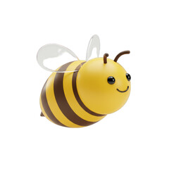 A cute, friendly 3D cartoon bee, perfectly isolated in PNG format, ideal for kids' educational content, playful toys, and charming animal-themed designs.