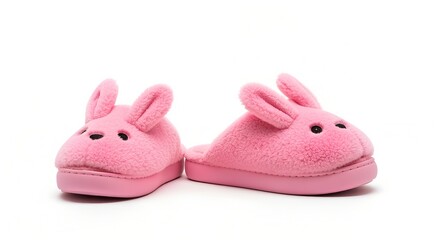 pair pink fuzzy bunny slippers with black button eyes and floppy ears