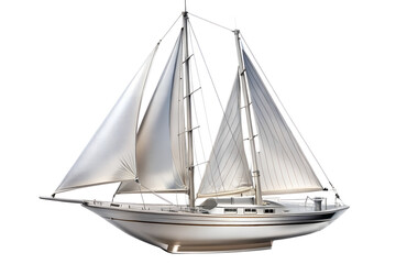 wooden sailing ship with silver color glossy finish isolated on white background. PNG Transparent file type with high definition quality And vibrant color grading Available.