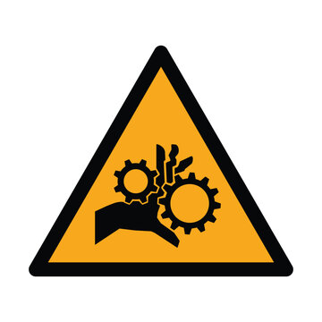 Moving gears warning sign. ISO 7010 W089 Warning Sign &ndash; Moving Gears Hazard Symbol for Machinery Safety.