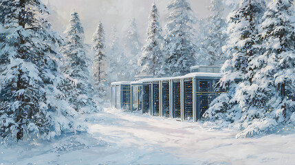  A network server room set in a snowy landscape (1)