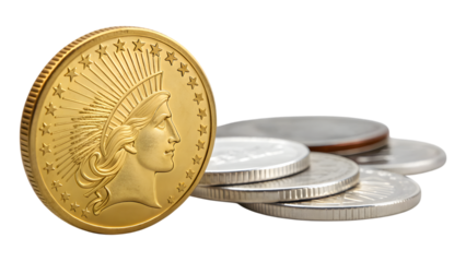 many coins, representing different currencies, are isolated on a white background, symbolizing global finance