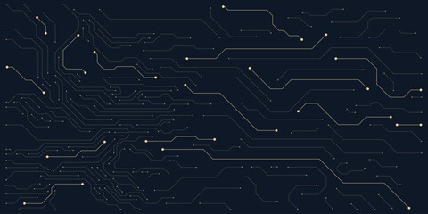 Golden electronic board. Circuit board texture for high technology concept on dark background