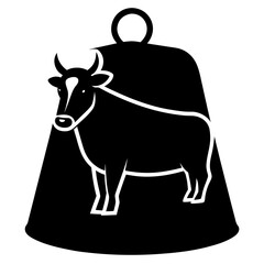 Black cowbell with white cow design on plain white background