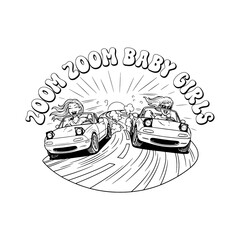 Zoom Zoom Baby Girls Tee – Dynamic Convertible Duo Line Art, Retro Racing Aesthetic, Fun Car Girl Gift, Monochrome Graphic for Streetwear and Track Days