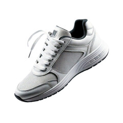  White Sneaker Floating Top-Down View with Visible Laces, isolated on transparent background