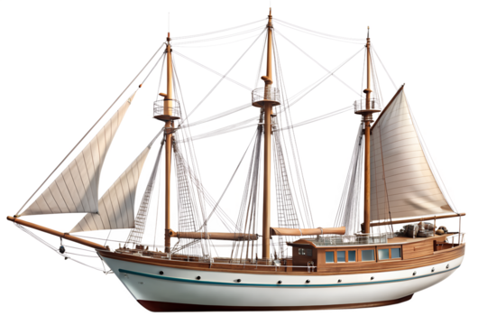 wooden sailing ship isolated on white background. PNG Transparent file type with high definition quality And vibrant color grading Available.