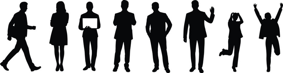 Silhouette business people team, office colleagues, teamwork success, corporate lifestyle, professional workers, business group, company employees, leadership communication, collaboration, achievement