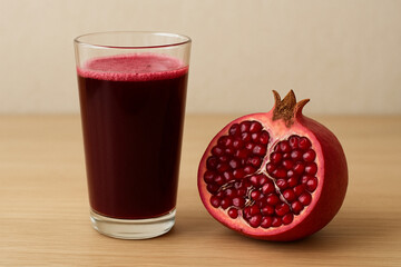 Freshly squeezed pomegranate juice – the process of preparation and pouring into a glass