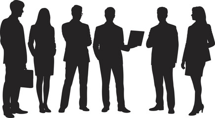 Silhouette group of business people, professional men and women team, office colleagues, teamwork concept, corporate communication, leadership, partnership, meeting discussion