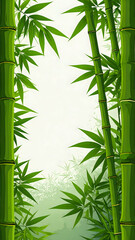 A minimal vector illustration of a tranquil Zen bamboo border with flat green stalks on the sides, with a clean and simple white background