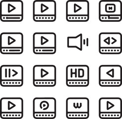 Collection of media player and audio icons play button