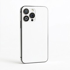 Smartphone mockup camera lenses visible white screen and white background photorealistic no shadow