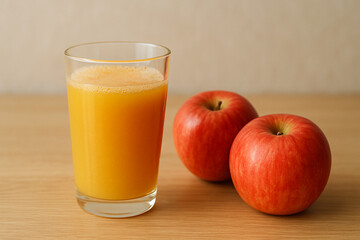 Freshly squeezed apple juice – the process of preparation and pouring into a glass