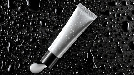 White tube cream on wet black surface
