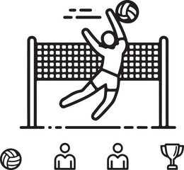 Volleyball Player Spiking Ball Over Net Icon sport