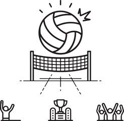 Volleyball Match Victory Celebration Icon Set sport
