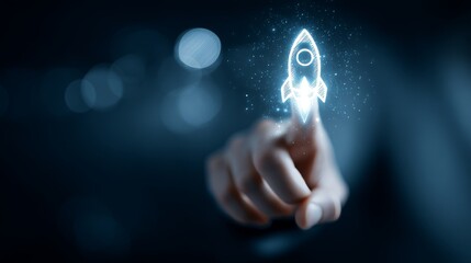 Futuristic Touch Interface With Glowing Rocket Representing Innovation