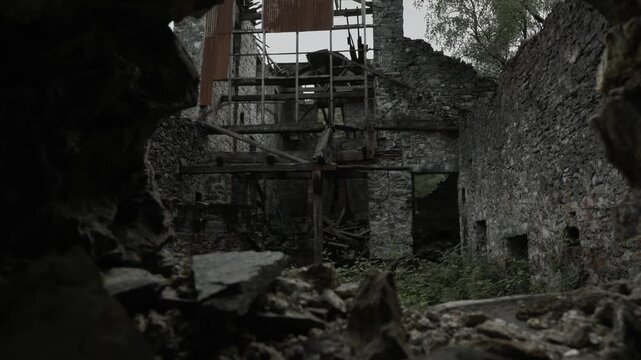 Inside ruins of old  klondyke mill in Gwydir Forest, Betws y Coed, Lead mining North wales