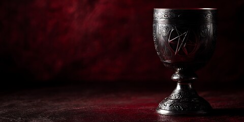 Satanic chalice for black mass preparation. dark background wallpaper.