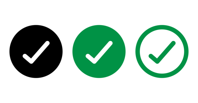 Check Mark Icon Set in Black and Green PNG Illustration
