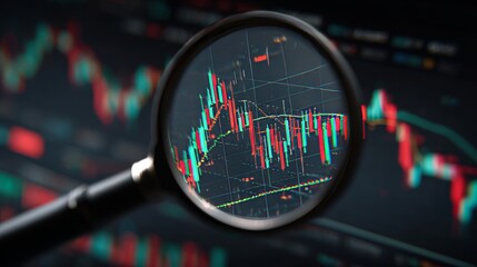 Financial Data Inspection Showing Candlestick Chart Under Magnification