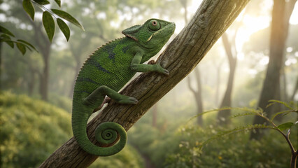 Tree-Clinging Reptile with Bright Green Scales