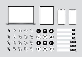 Obraz premium デジタルデバイスのボタンをクリックする矢印や指先のアイコンセット