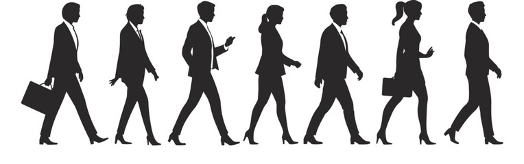 Silhouettes of business people walking, teamwork concept, office workers group, professional lifestyle, corporate workforce, modern illustration, success, collaboration vector