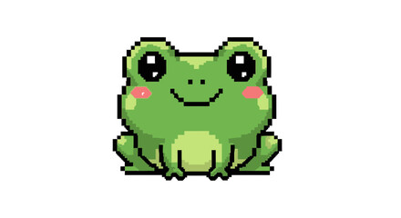 Cute Pixel Art Frog Icon A Happy Amphibian with Adorable Kawaii Features