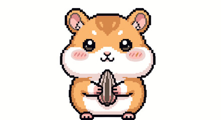Obraz premium Adorable Pixelated Hamster with Sunflower Seed A Kawaii Icon on White Background