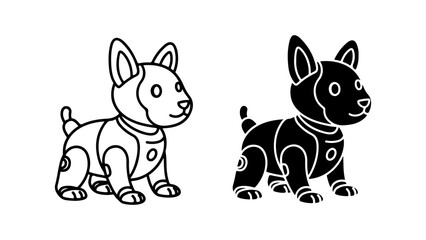 Obraz premium Robot Dog Vector Icon Set with Outline and Solid Glyph Styles