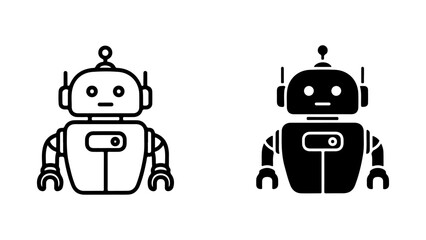 Vector robot icon set with line art and solid glyph styles, isolated on a white background